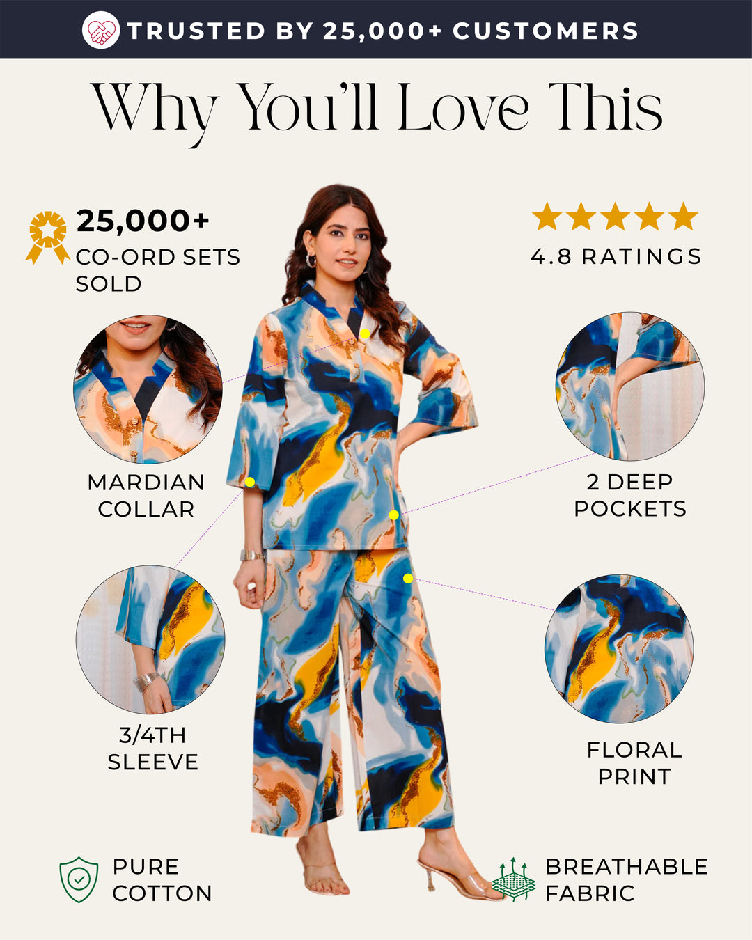 Multicolor printed marble cotton co-ord Set