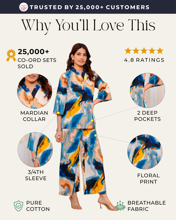 Multicolor printed marble cotton co-ord Set