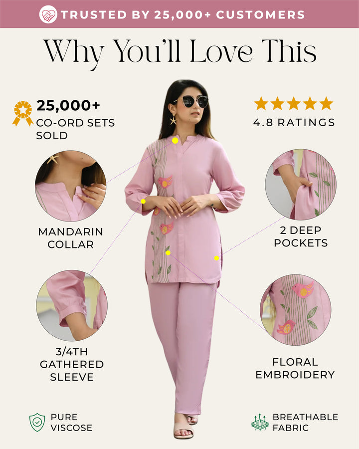 Orchid Pink Embroidered Co-ords Set