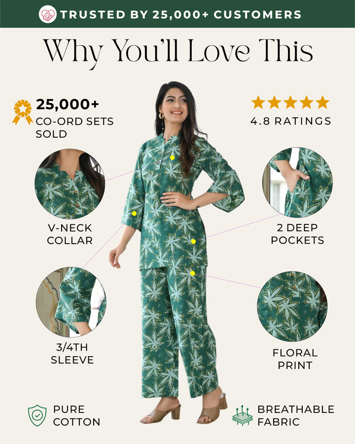 Star green printed cotton co- ord set