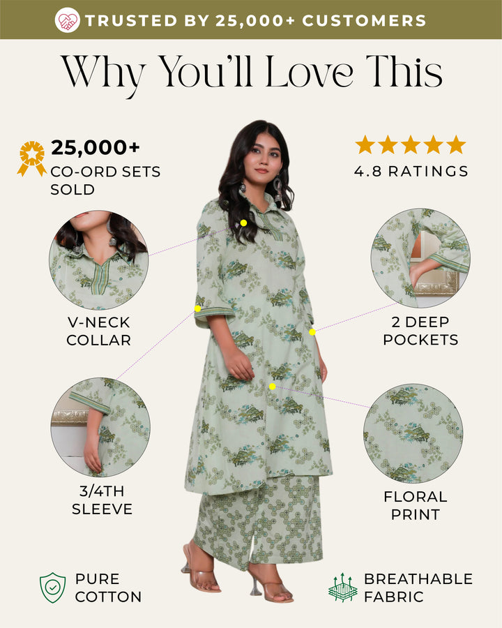 Green Chemistry Printed Long Co- ords Sets