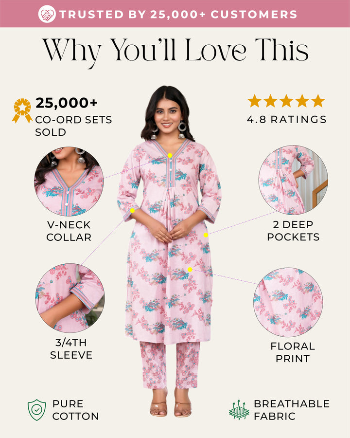 Pink Chemistry Printed Long Co-ords Sets