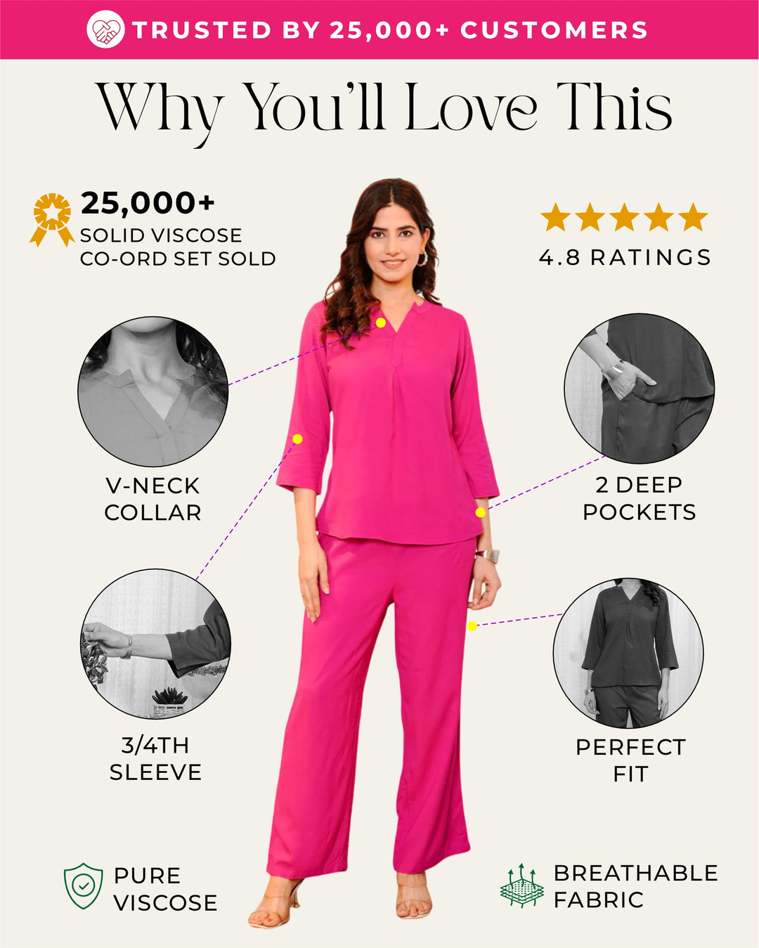 Magenta Pink Viscose co- ord set