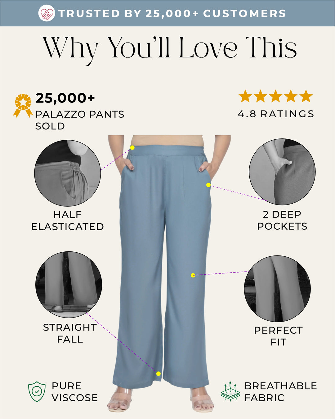 Blue Grey Solid Palazzo