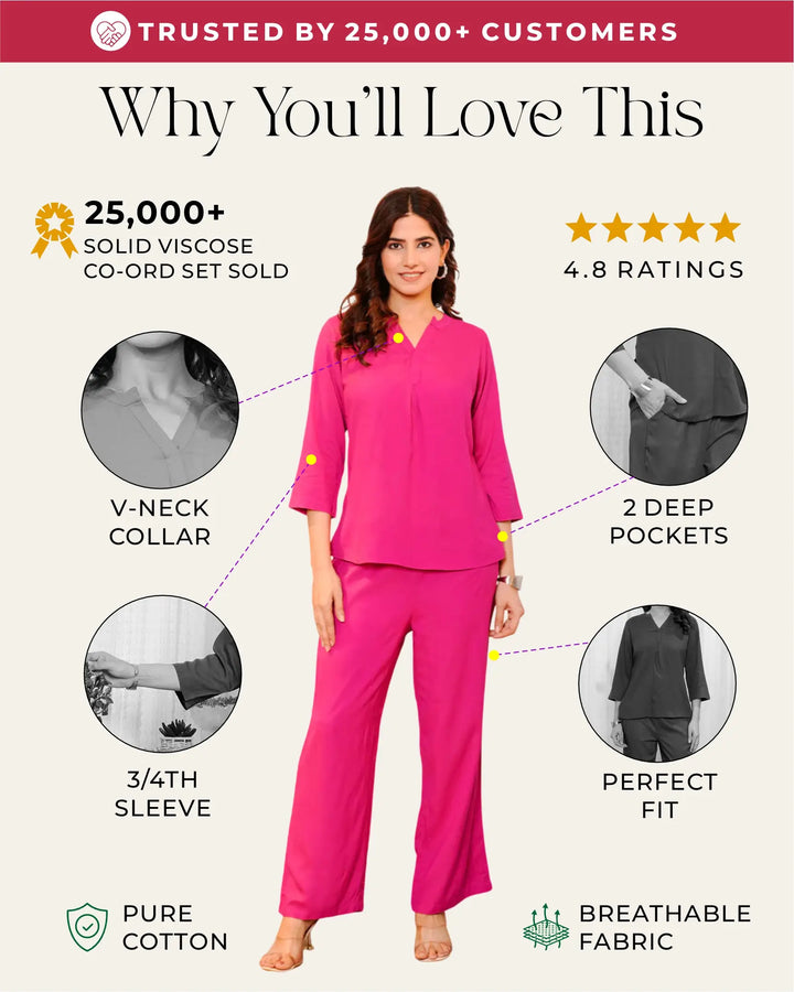 Magenta Pink Viscose co- ord set