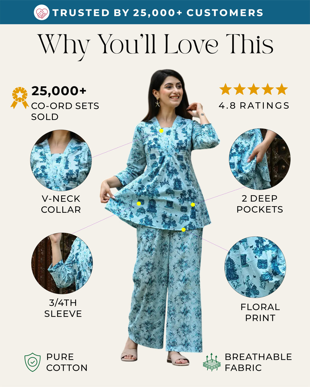 Monument Blue printed Aline Co- ords Set