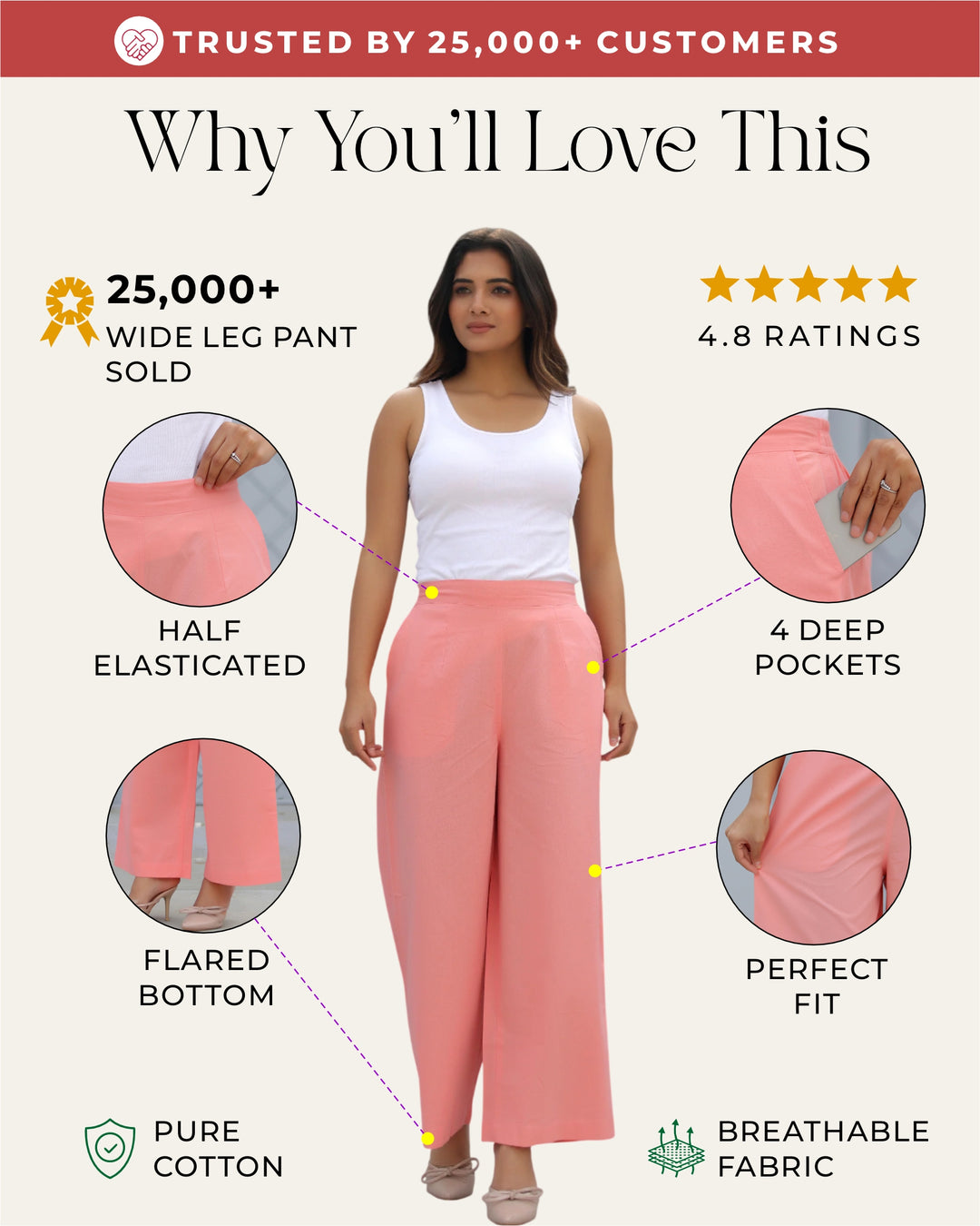 Peach Airy Linen Wide leg Pants