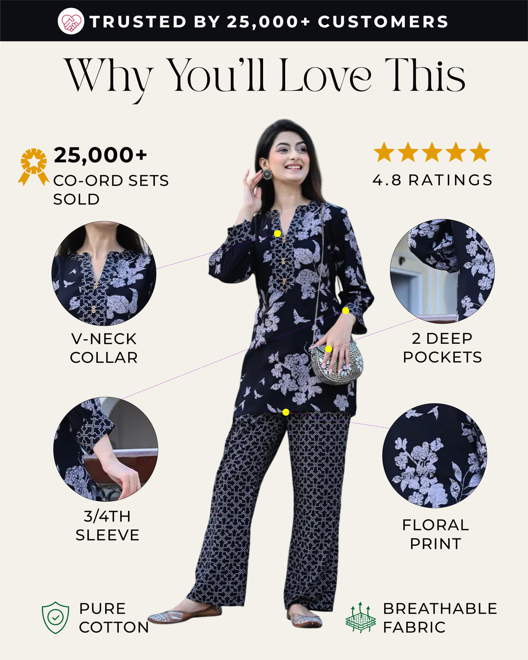 Black Bold Floral Printed Co-ords Set