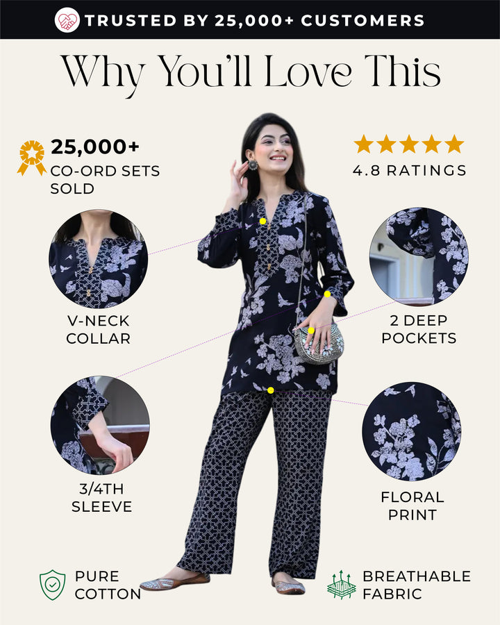 Black Bold Floral Printed Co-ords Set
