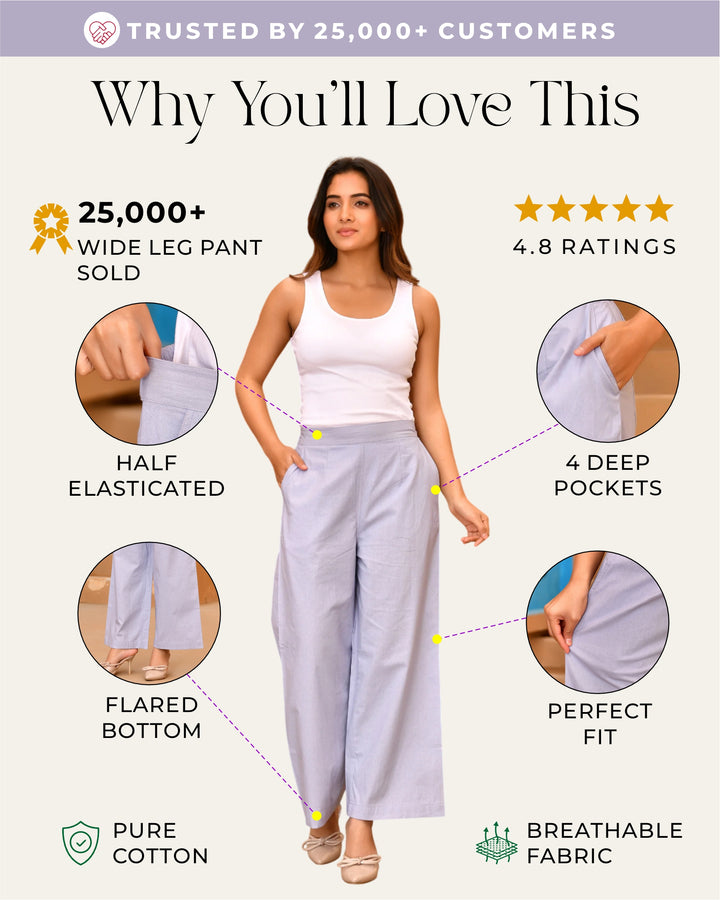 Lavender Gray Airy Linen Wide leg Pants