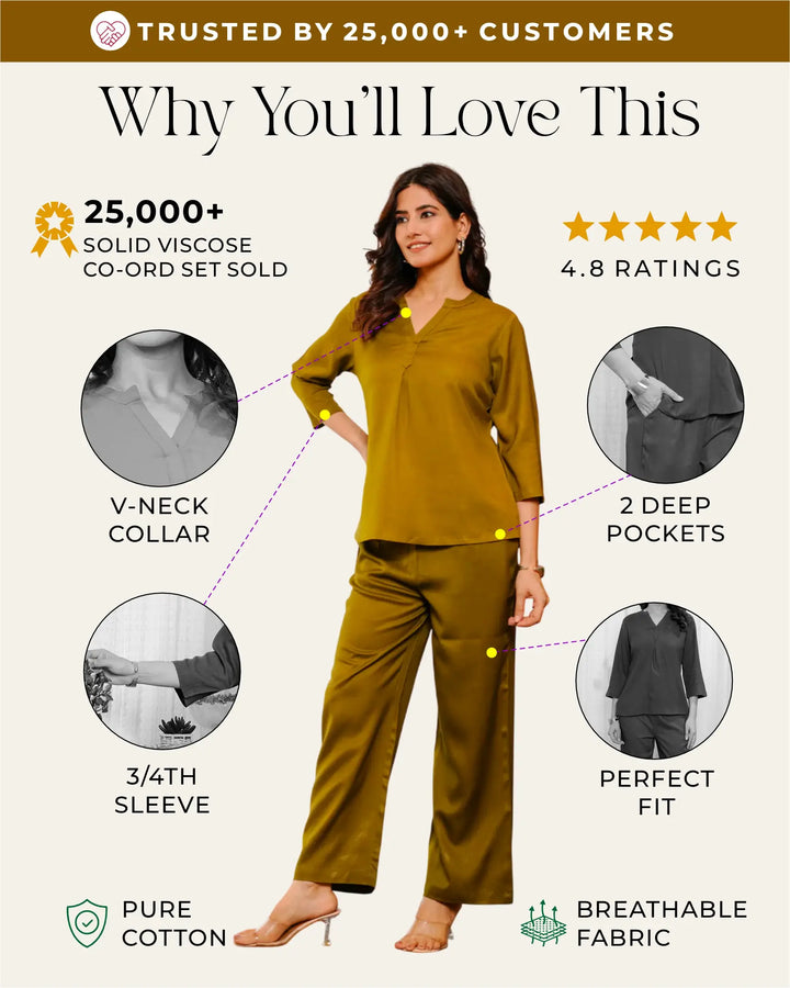 Deep Olive  Viscose co-ord set