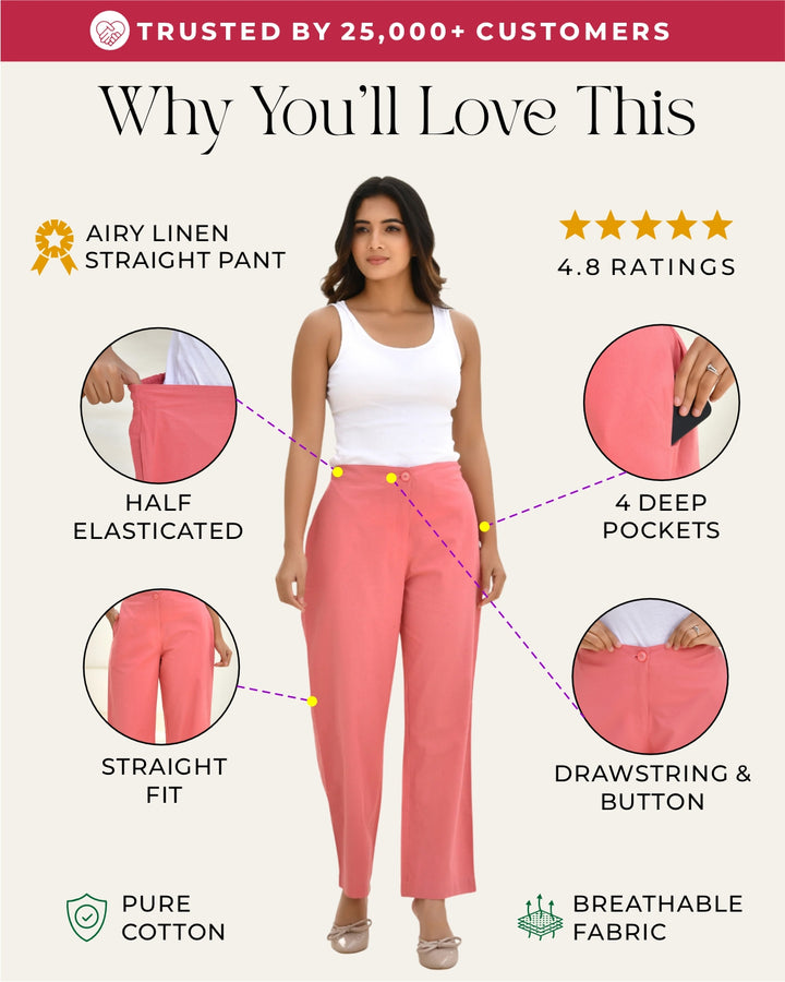 Peach Blossom Solid Straight Pants