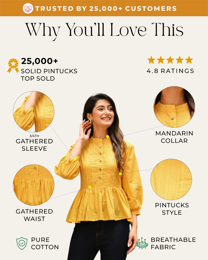 Yellow Solid Pintucks Top