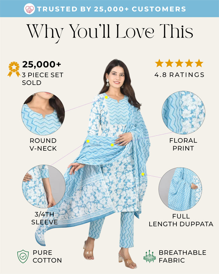 Sky Blue Khadi Print Kurti