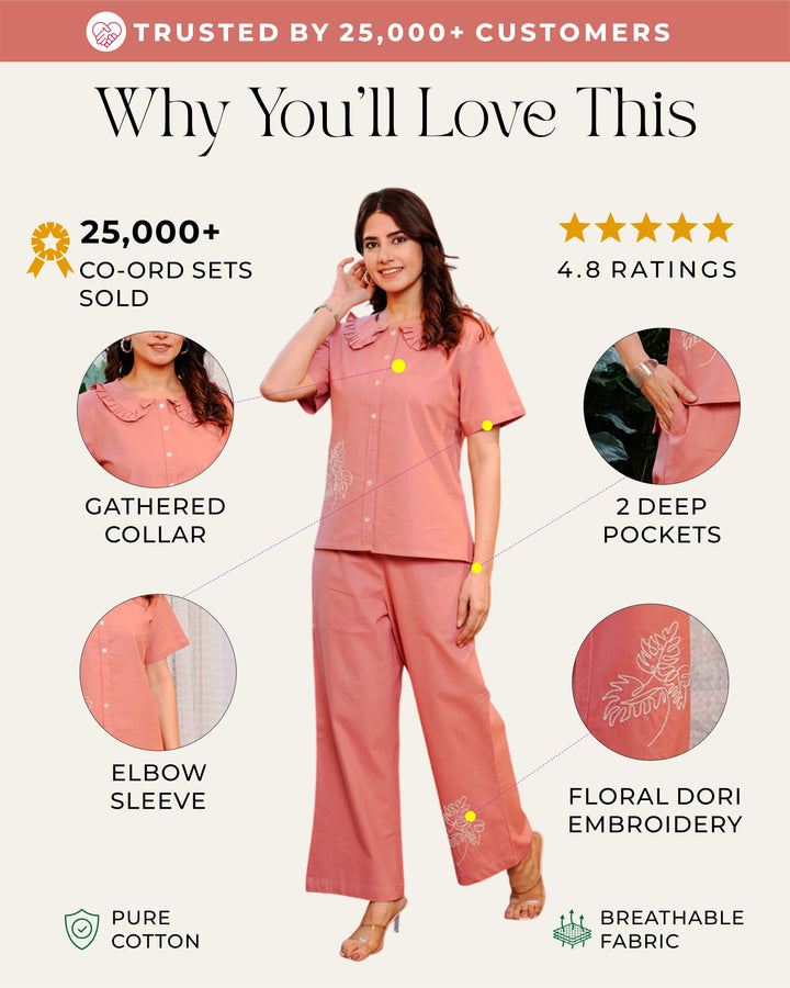 Peach Blossom Embroidered Co-ord Set