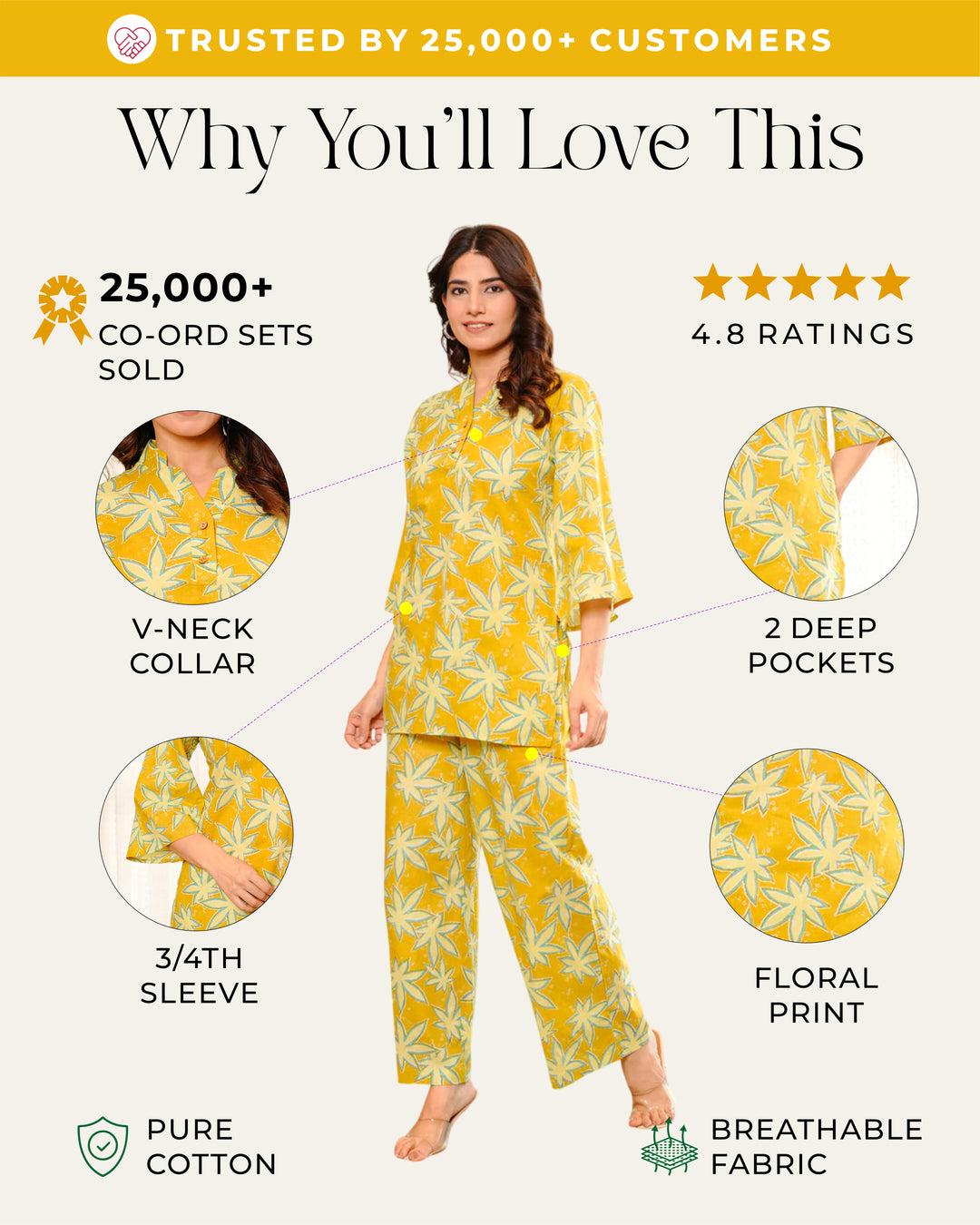 Star yellow printed cotton co-ord set