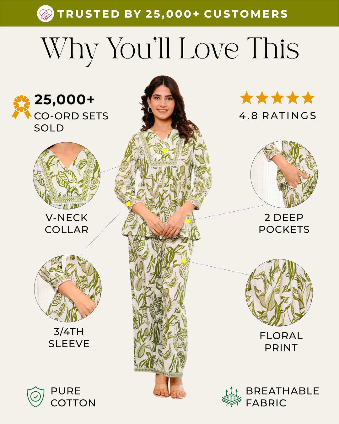 Green leaf printed cotton co -ord set