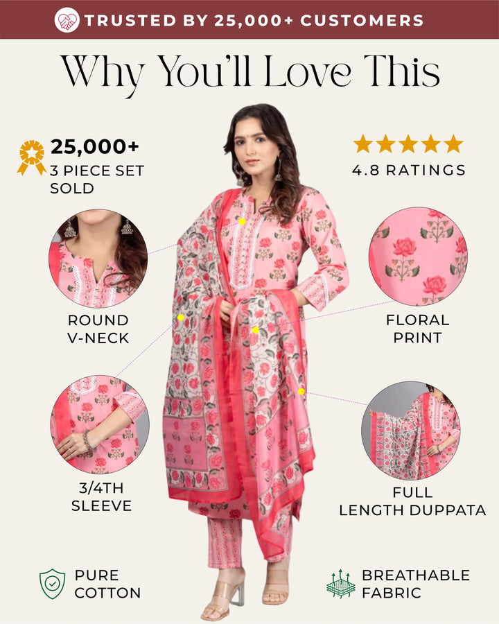 Pink Lotus Print Kurti Set