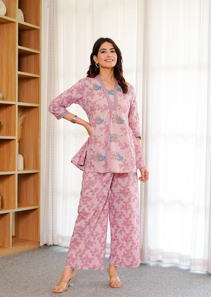 Chemistry Pink print cotton co-ord set