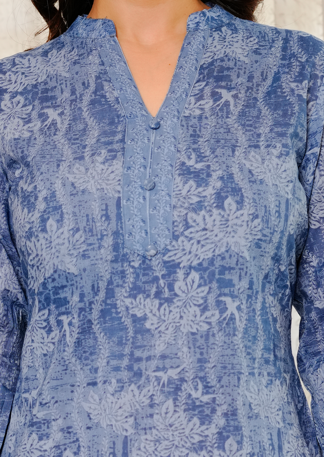 Blue floral texture print cotton co-ord set