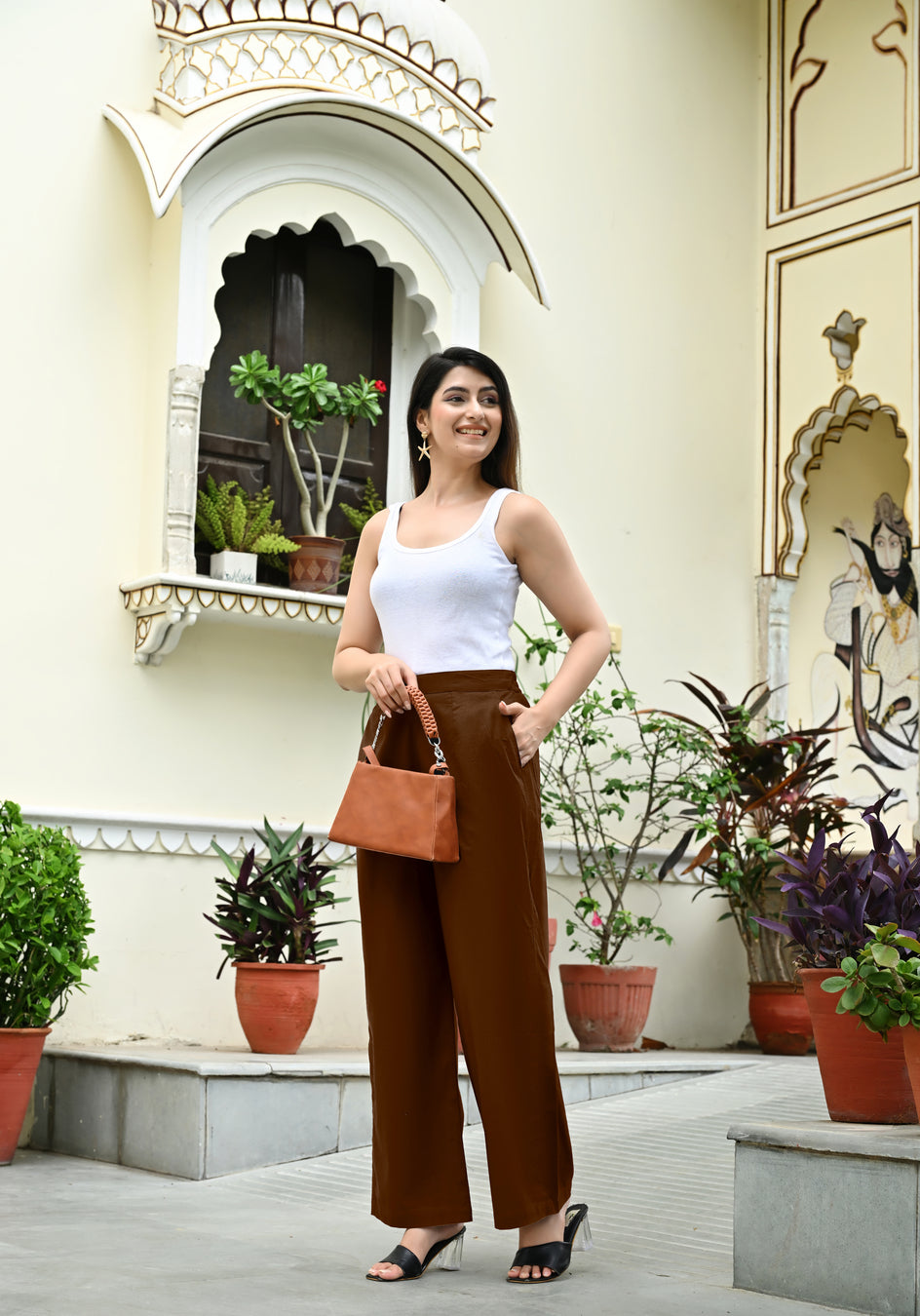 Coffe Brown Airy Linen Wide leg Pants