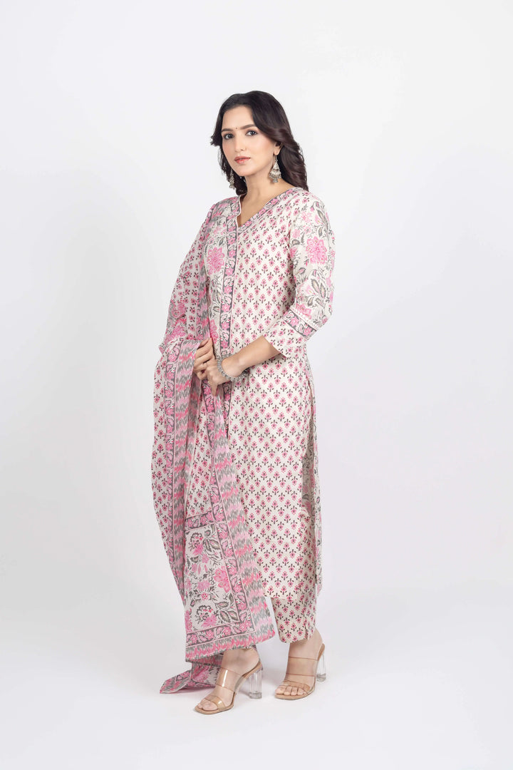 Off-Pink Angrakha Kurti Set