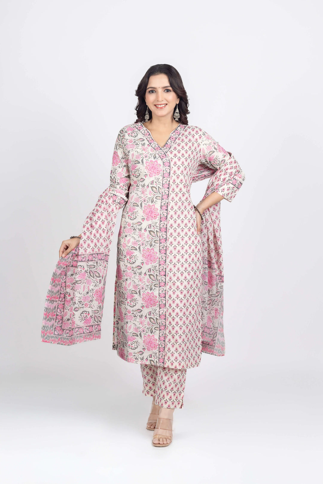 Off-Pink Angrakha Kurti Set
