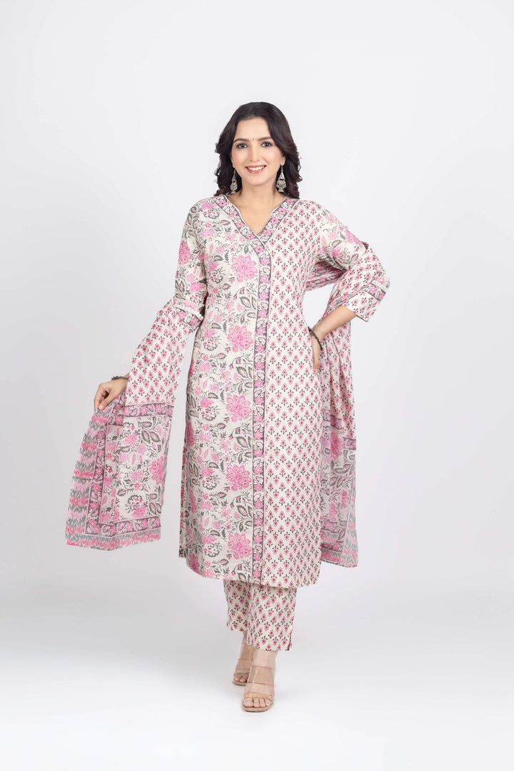 Off-Pink Angrakha Kurti Set