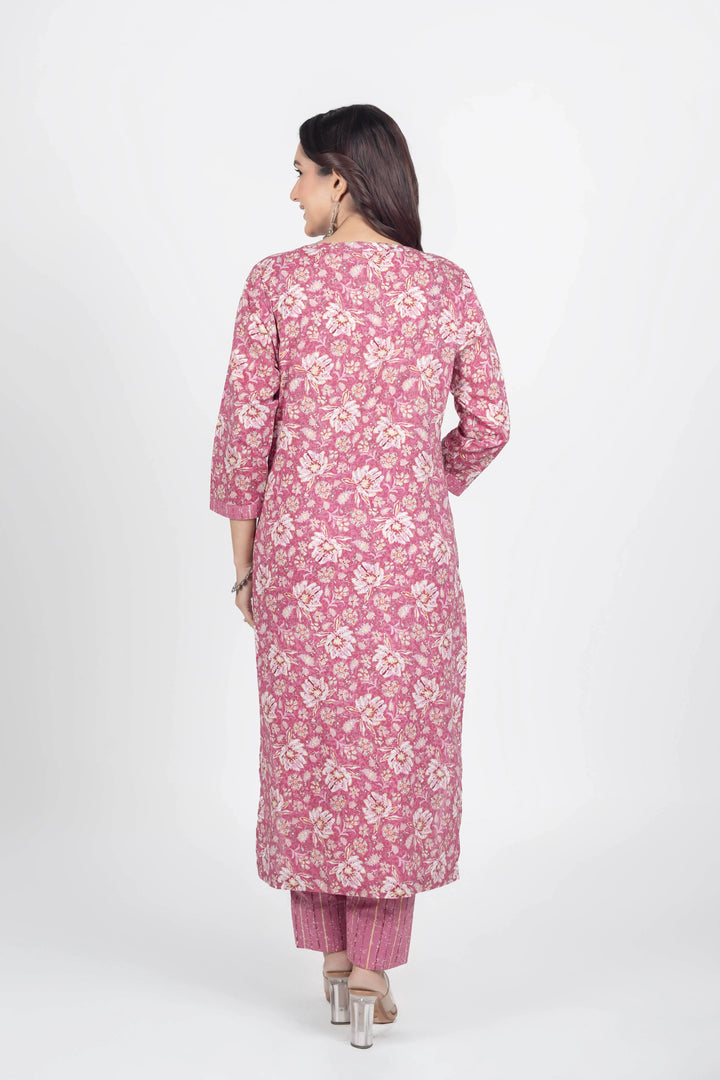 Peach Gold Print Kurti Set