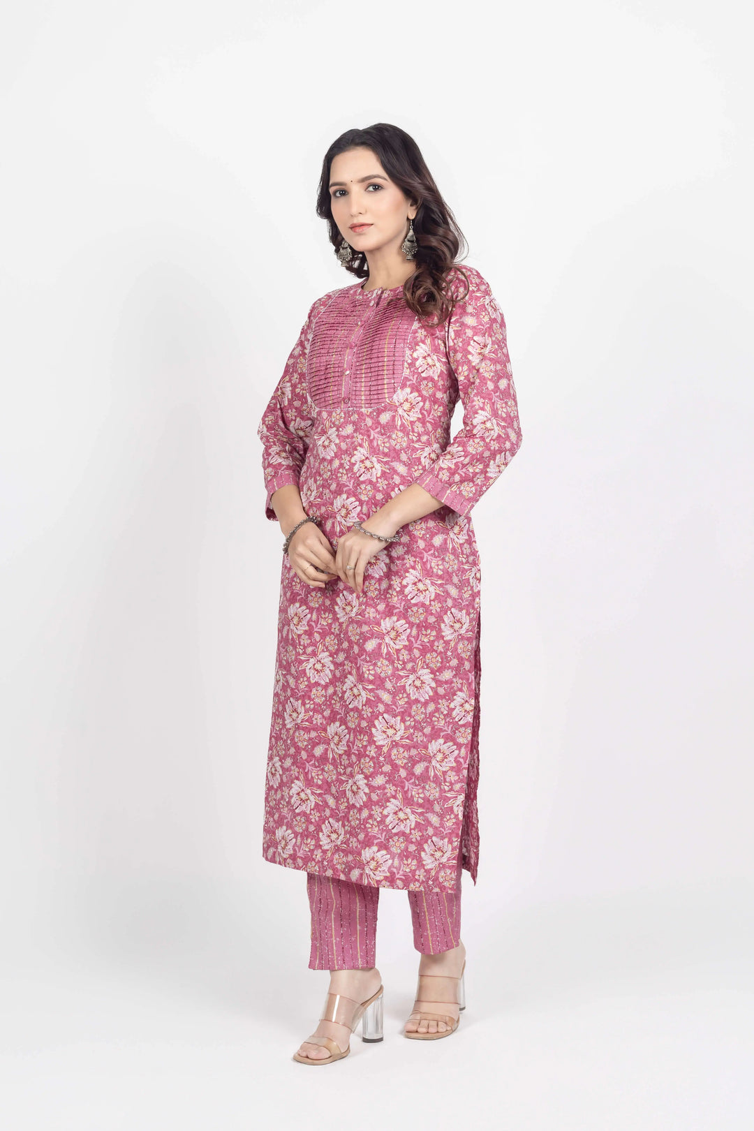 Peach Gold Print Kurti Set