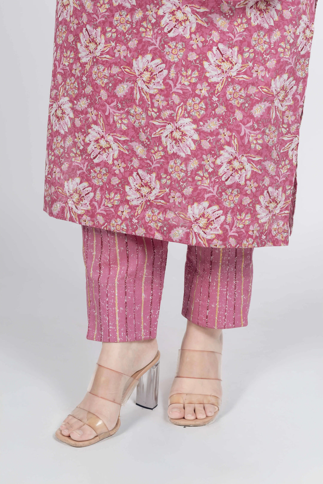 Peach Gold Print Kurti Set