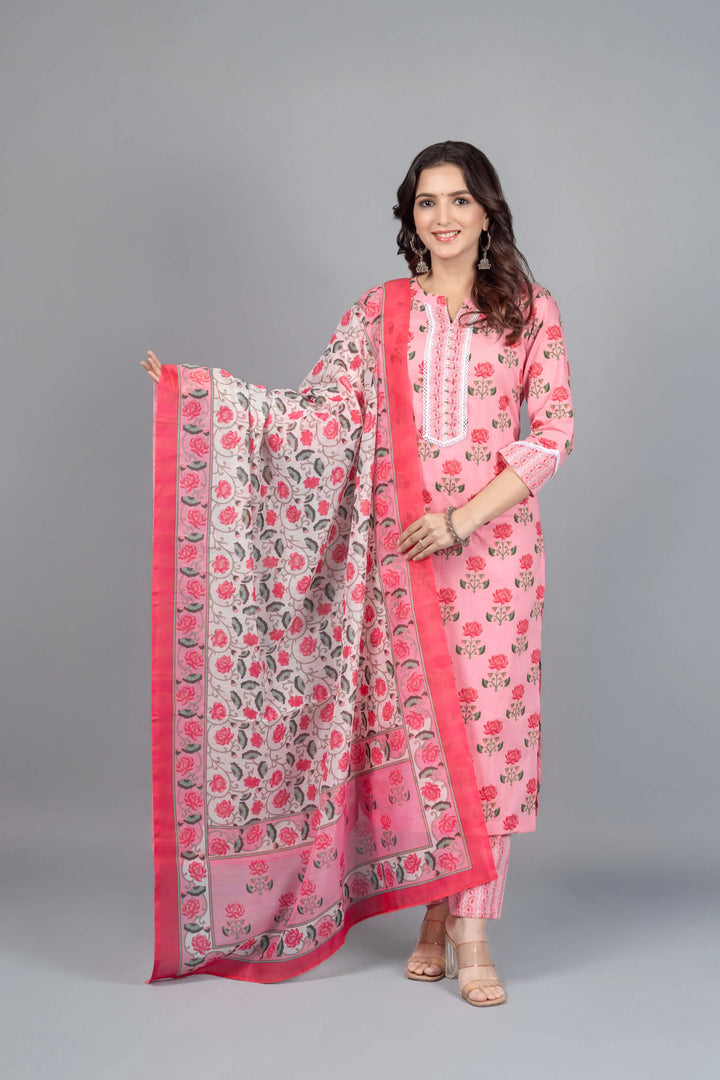 Pink Lotus Print Kurti Set