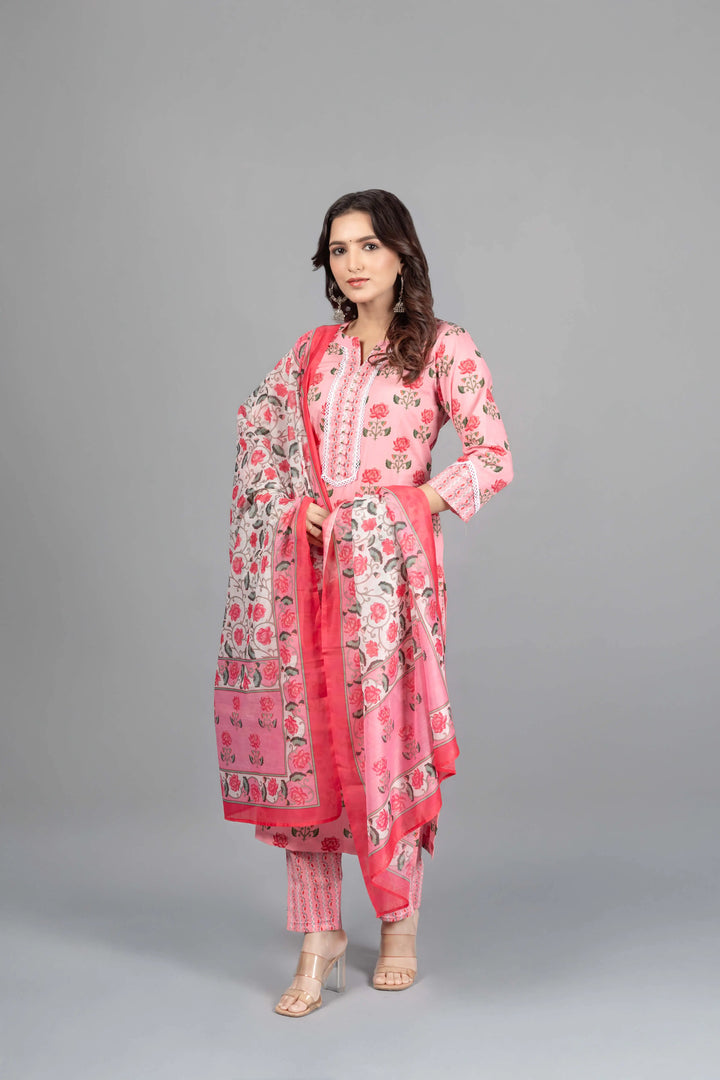 Pink Lotus Print Kurti Set