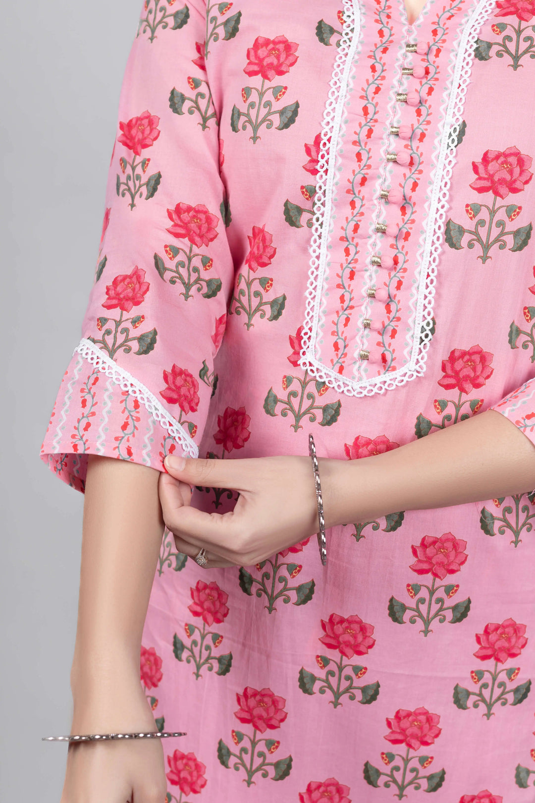 Pink Lotus Print Kurti Set
