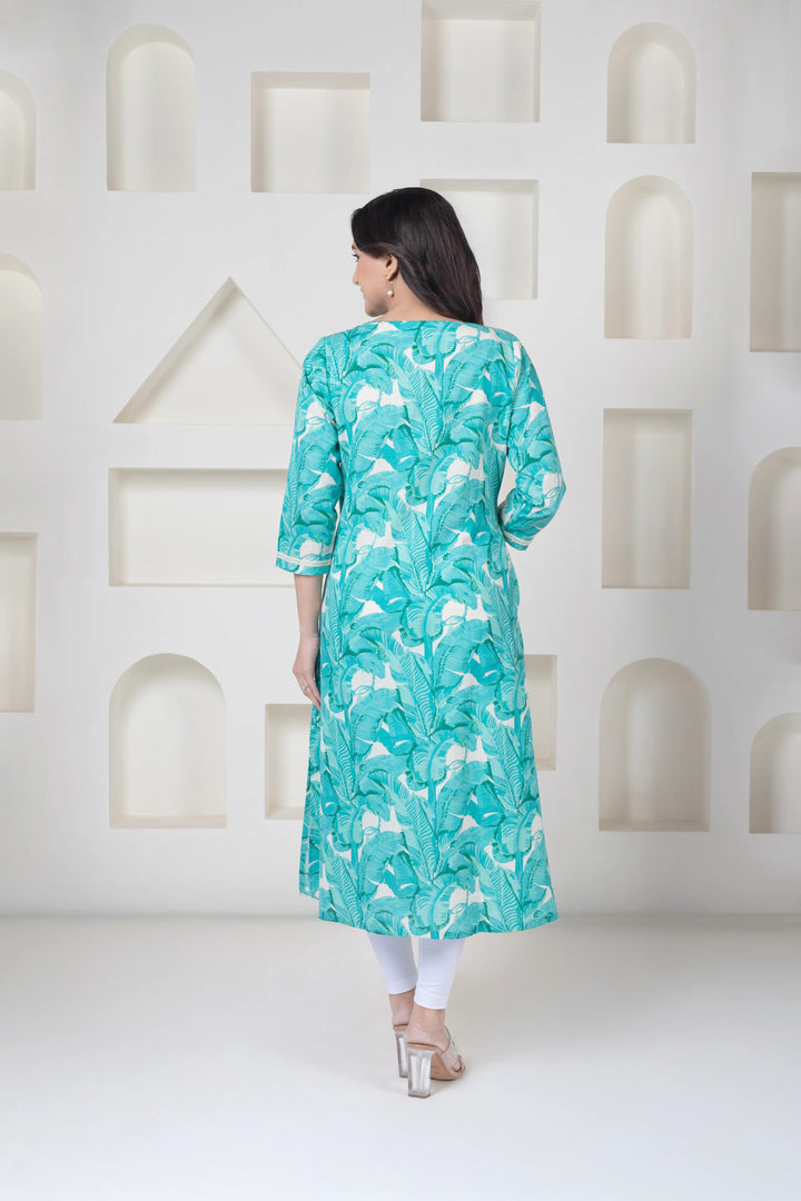 Sea Green Palm Print  Kurti