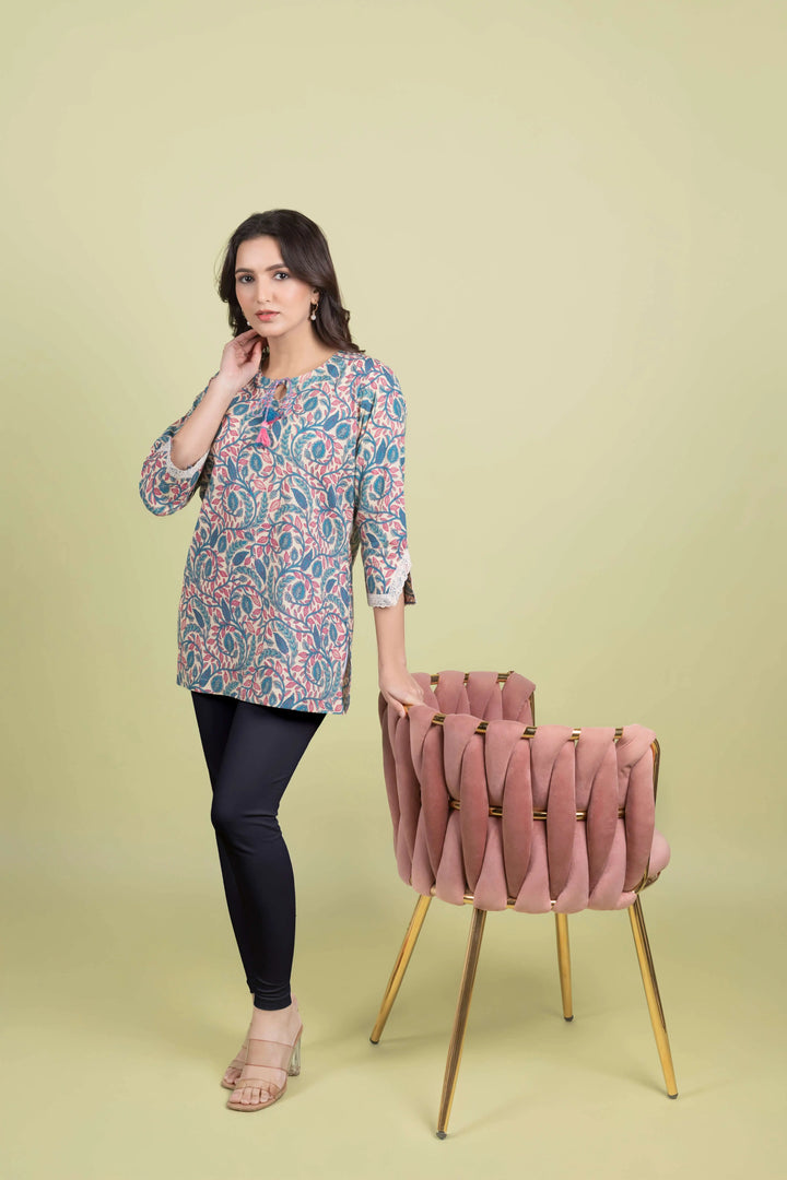 Cream Straight Short Kurti