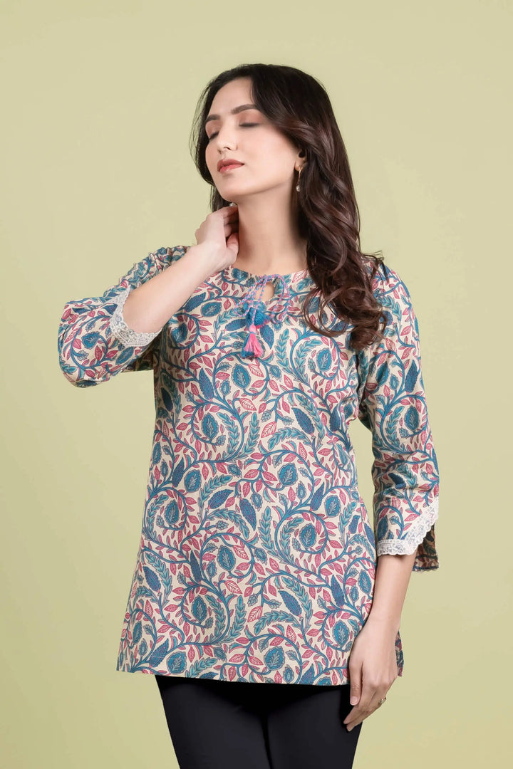 Cream Straight Short Kurti