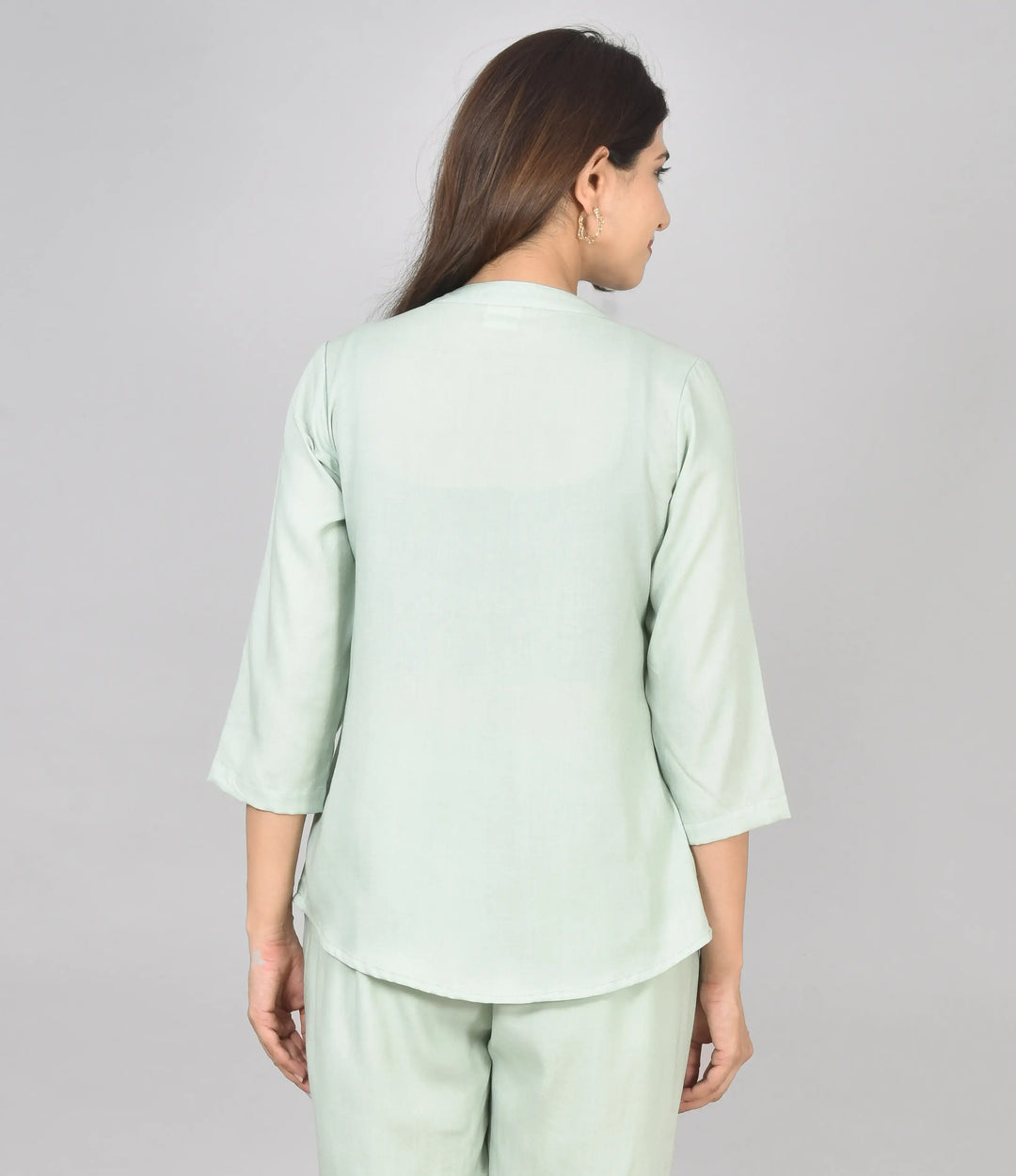 Viscose Pleated Top Combo – Pista Green & Cream