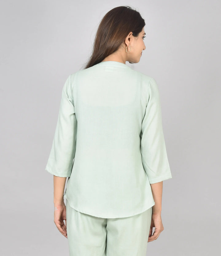 Viscose Pleated Top Combo – Pista Green & Cream