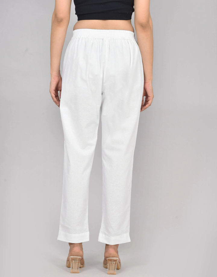 WHITE SOLID AIRY LINEN PANTS