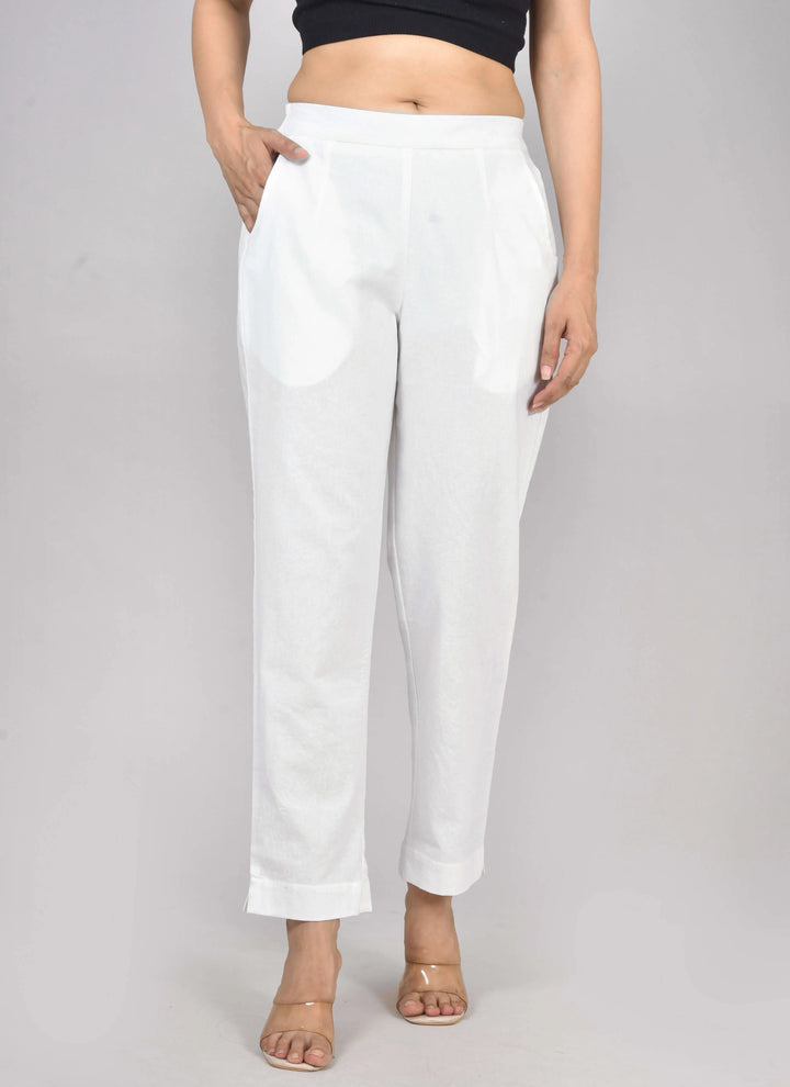WHITE SOLID AIRY LINEN PANTS