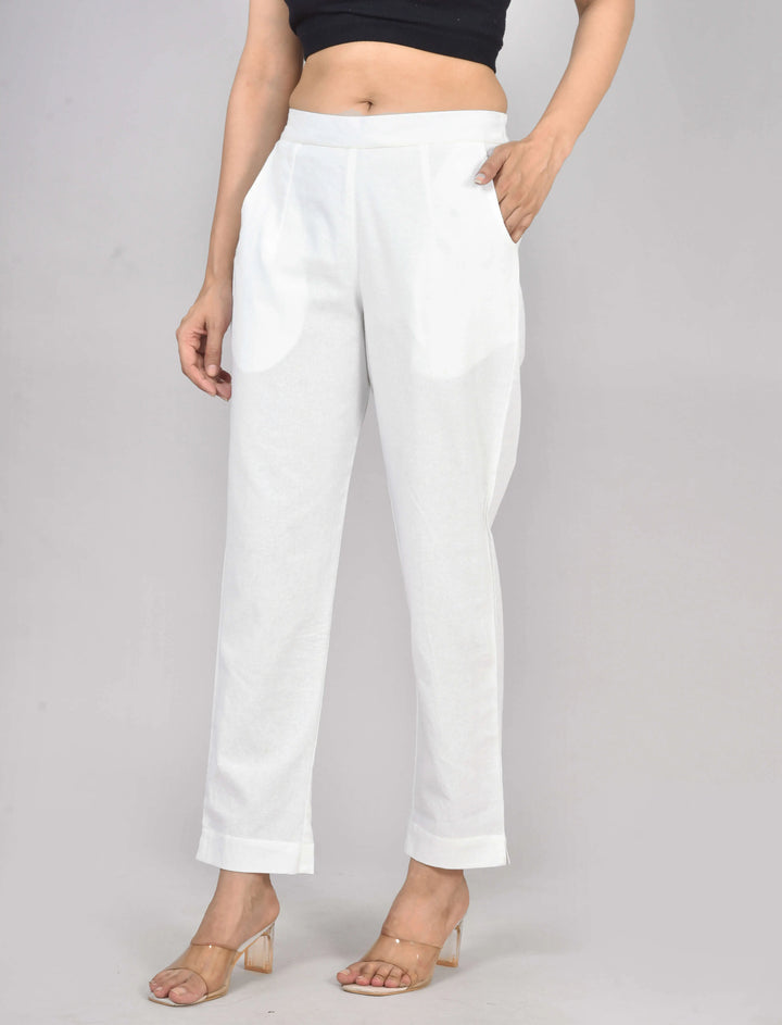 WHITE SOLID AIRY LINEN PANTS