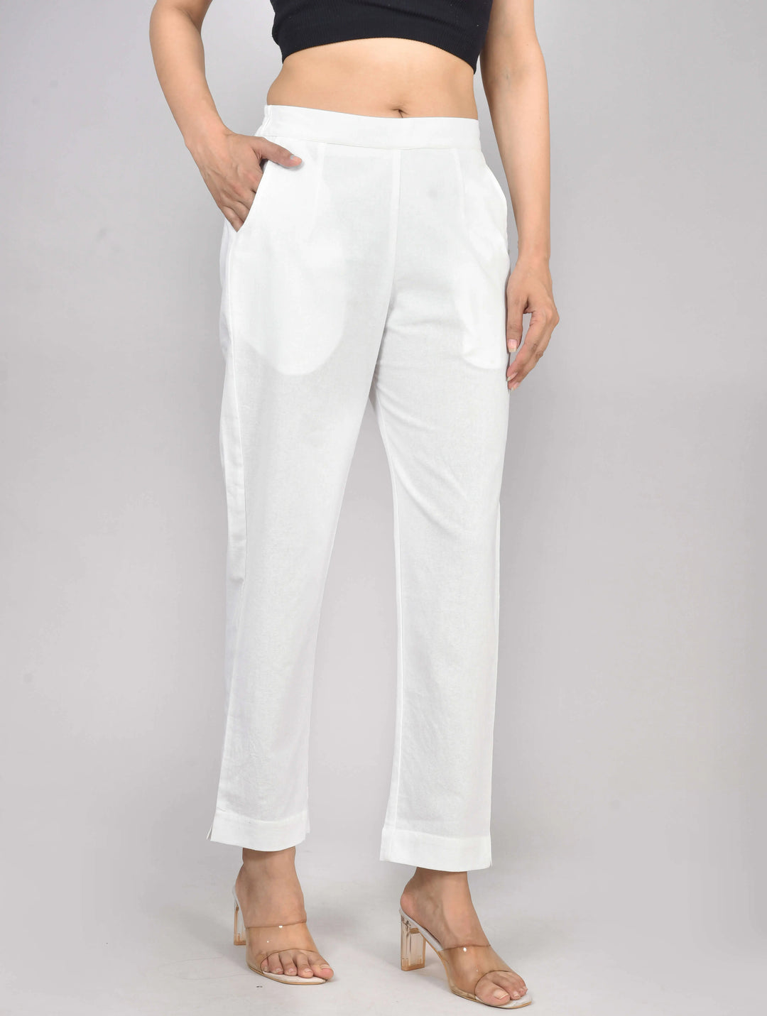 WHITE SOLID AIRY LINEN PANTS