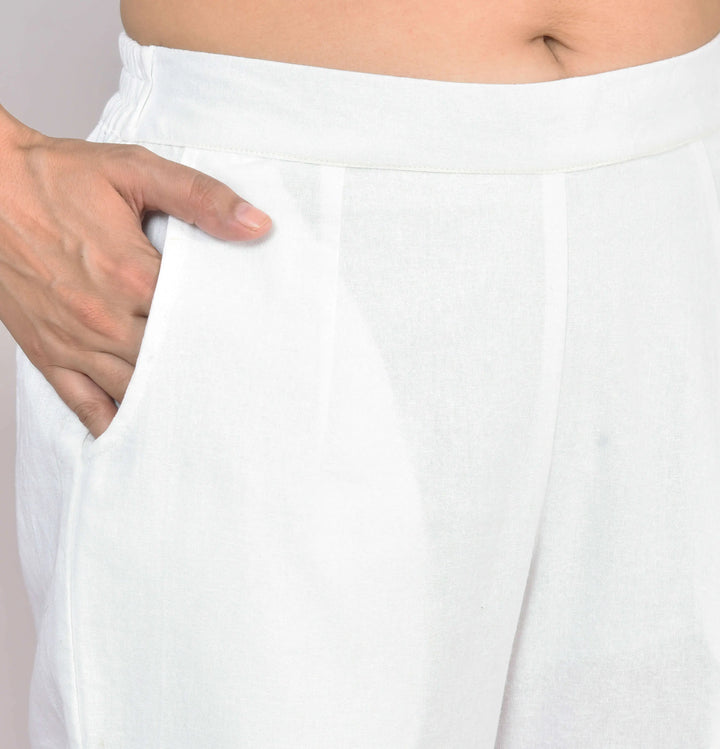 WHITE SOLID AIRY LINEN PANTS