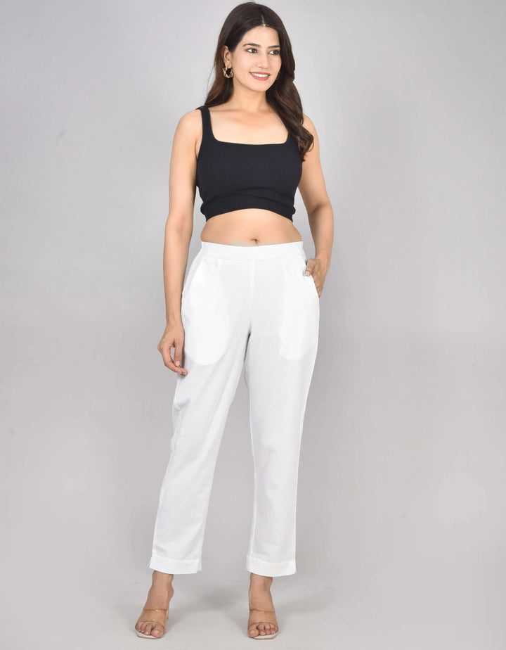 WHITE SOLID AIRY LINEN PANTS