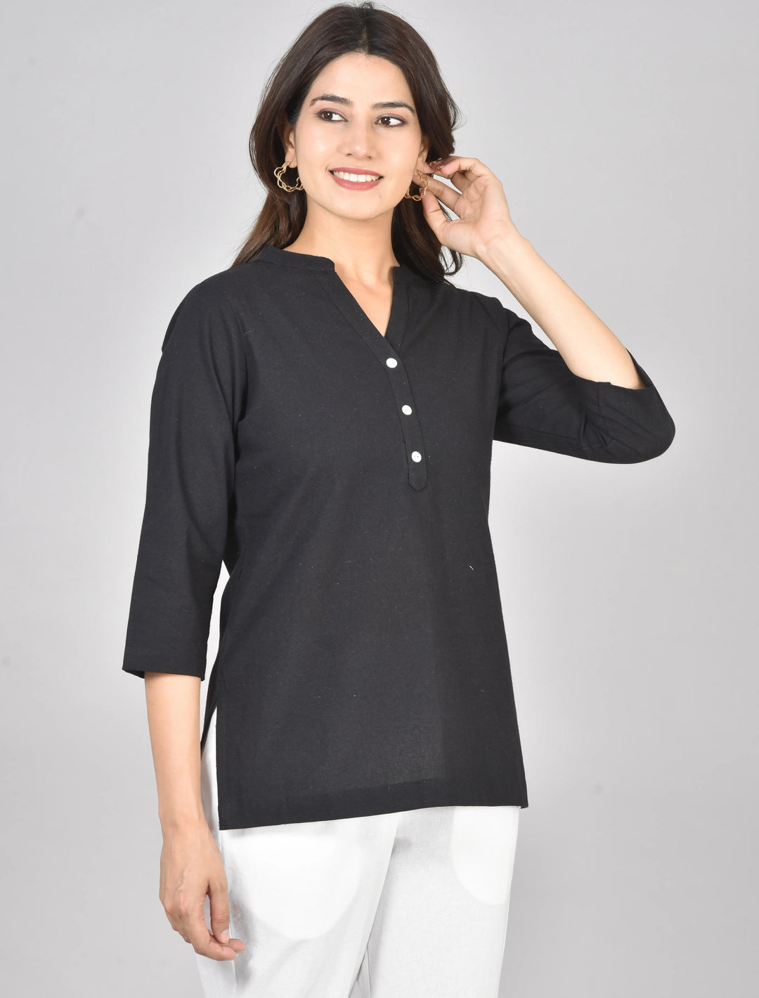 Black airy linen short kurti