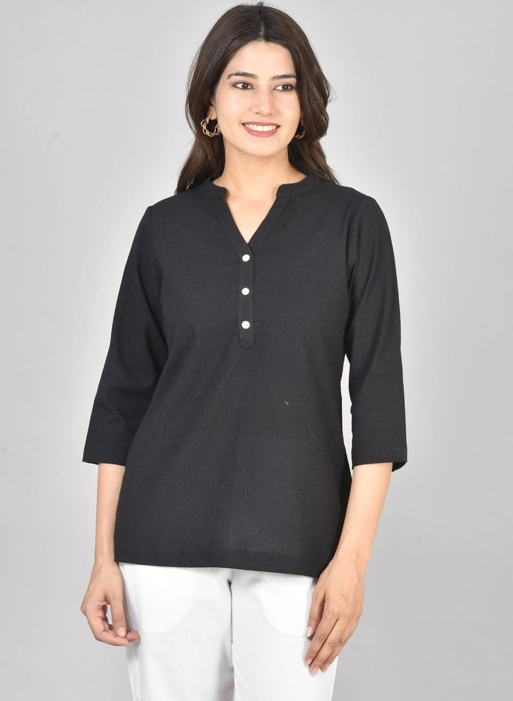 Airy Linen Short Kurti Combo- Black & Peach