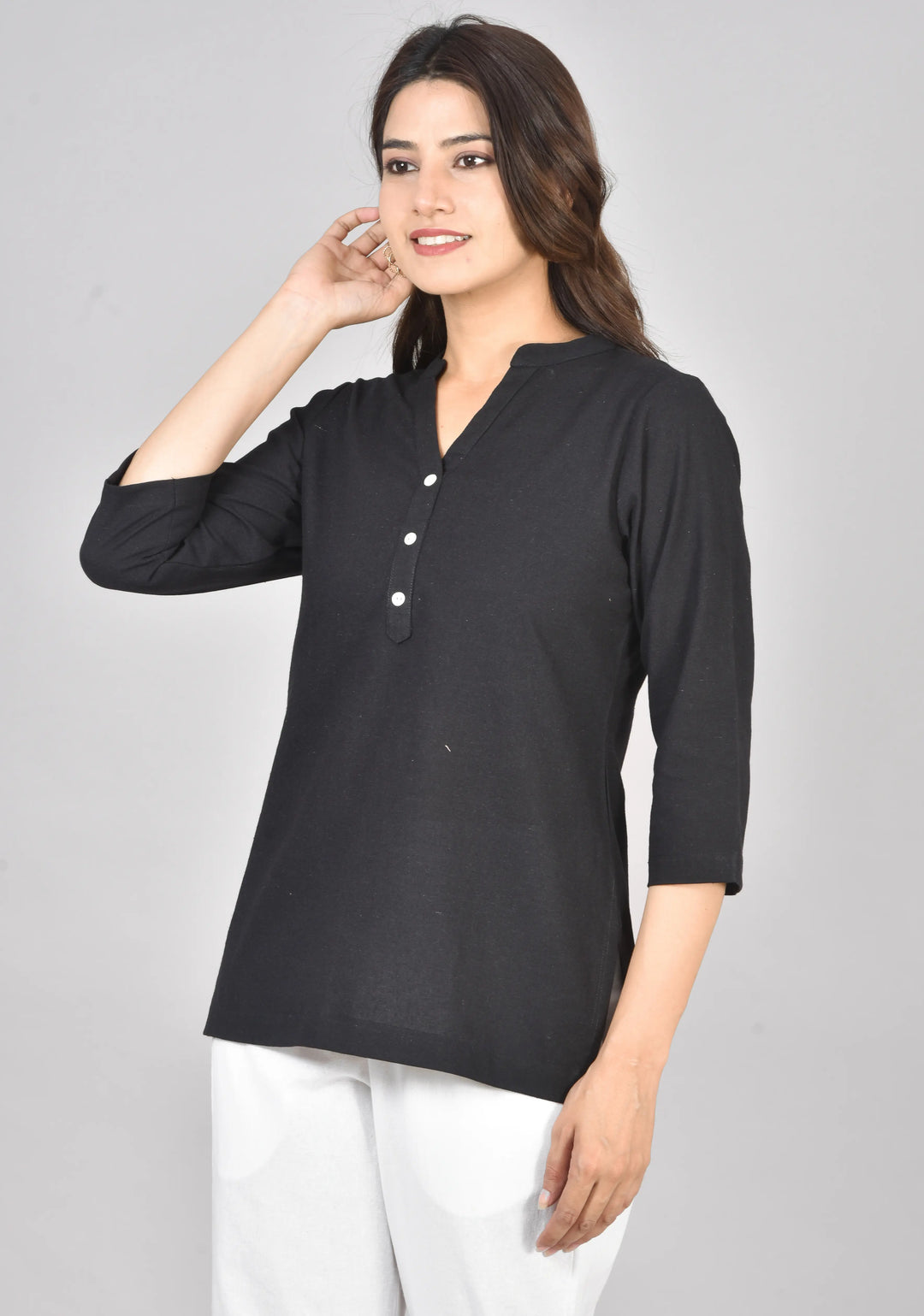 Black airy linen short kurti