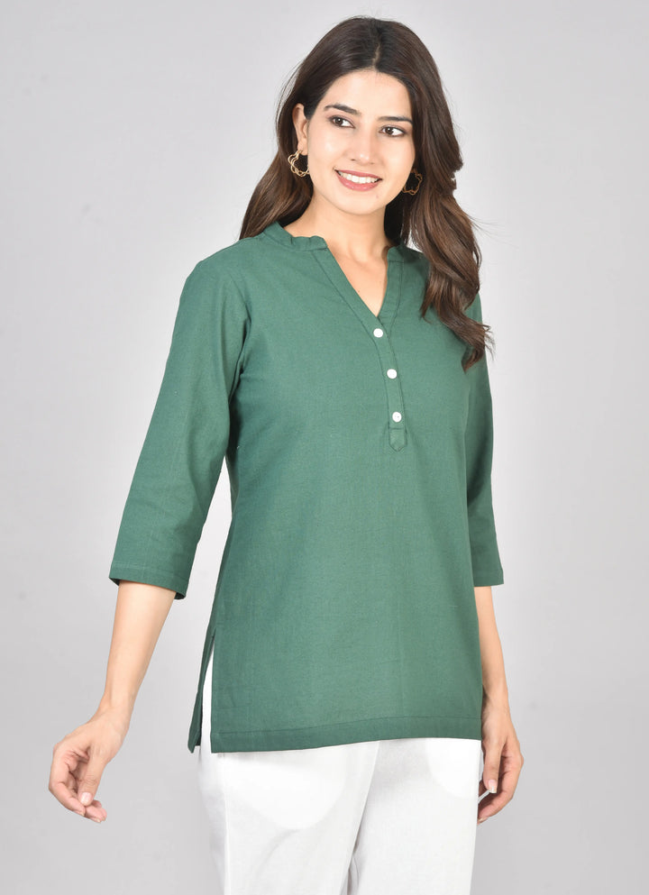 Airy Linen Short Kurti Combo- Bottle Green & Peach