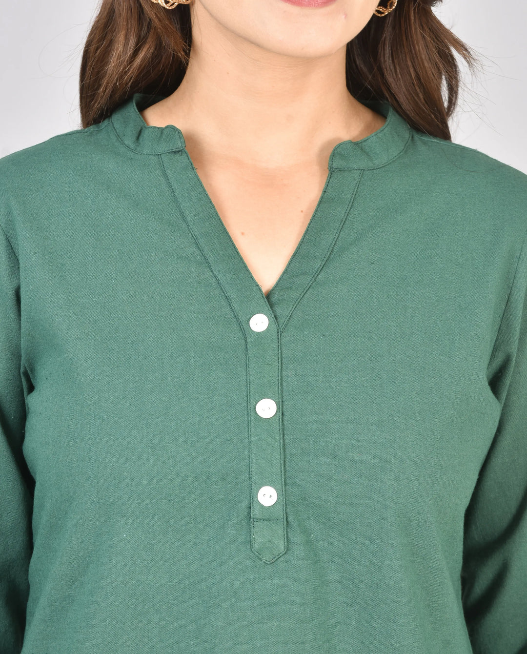Bottle green airy linen short kurti